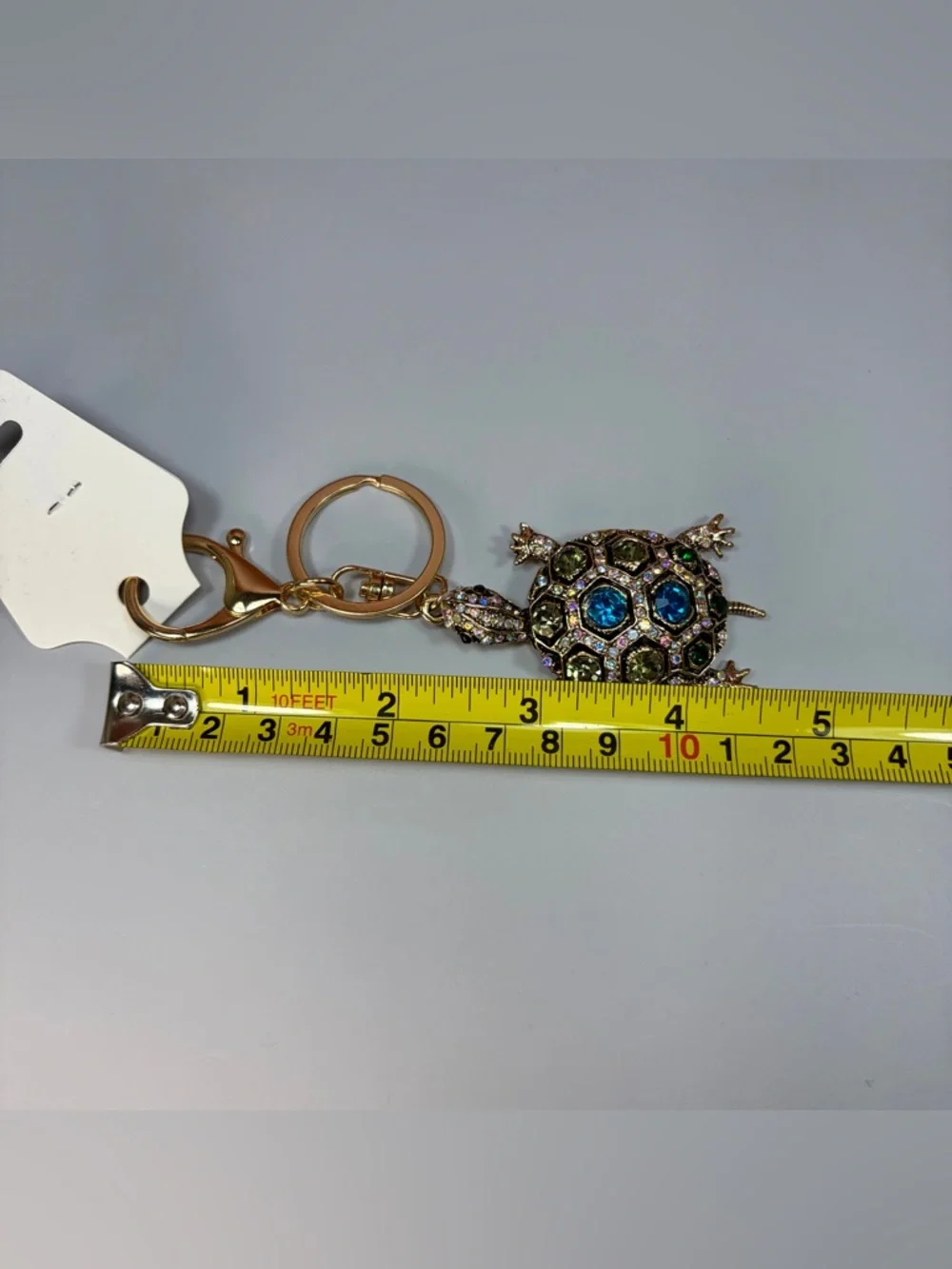 Sparkling Gold Turtle Keychain with Blue & Green Stones